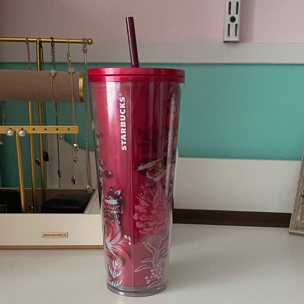 Starbucks Pink Floral Tumbler with Straw